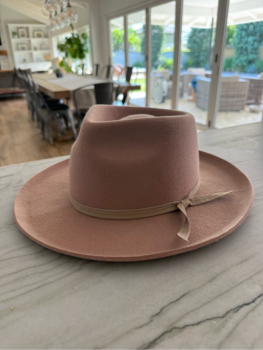 Lack Of Color Rose Wool Rancher Hat with Tan Band